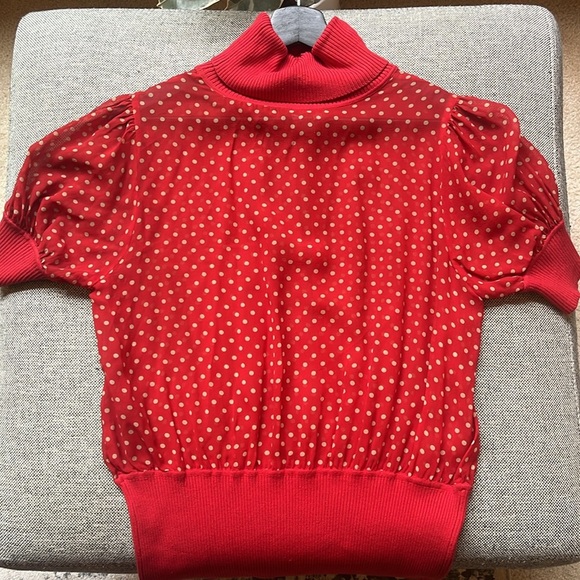 ♥️ Y2K Vintage Bebe Sheer Red Polka Dot Turtle Neck Short Sleeve Top , Size: L - Picture 17 of 17